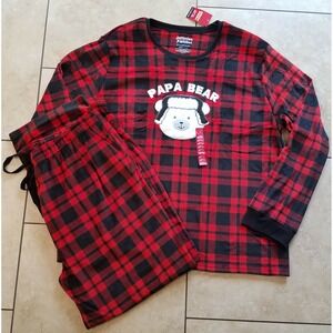 Cuddl Duds Big & Tall Men Soft Pajama Set Papa Bear 2pc Red Black Plaid 3XLT NEW